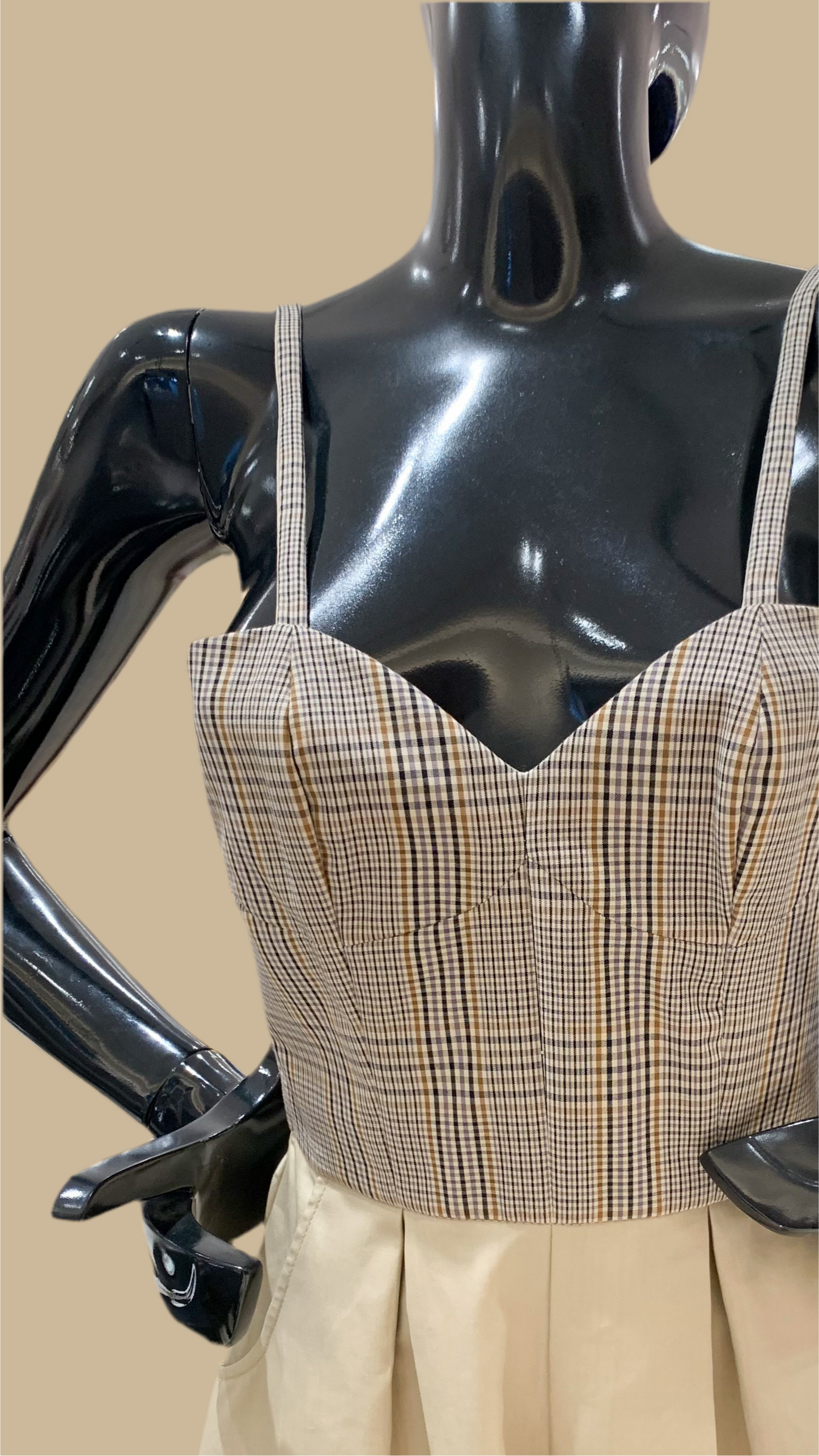 Semi-Sweetheart Baggy Jumpsuit - Khaki / Checks