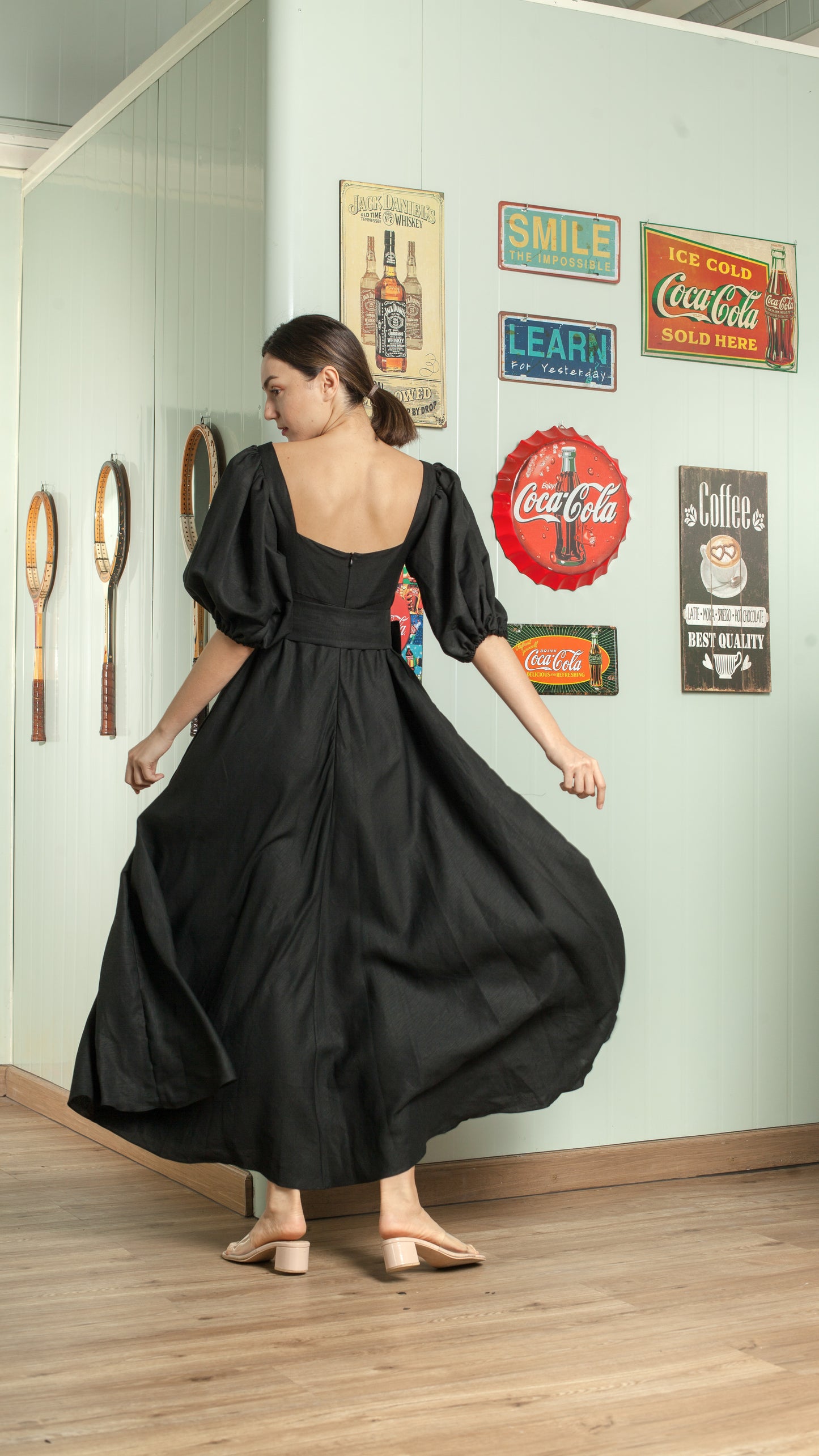 Tuck Front Detail Puff Sleeve Balloon Dress — White