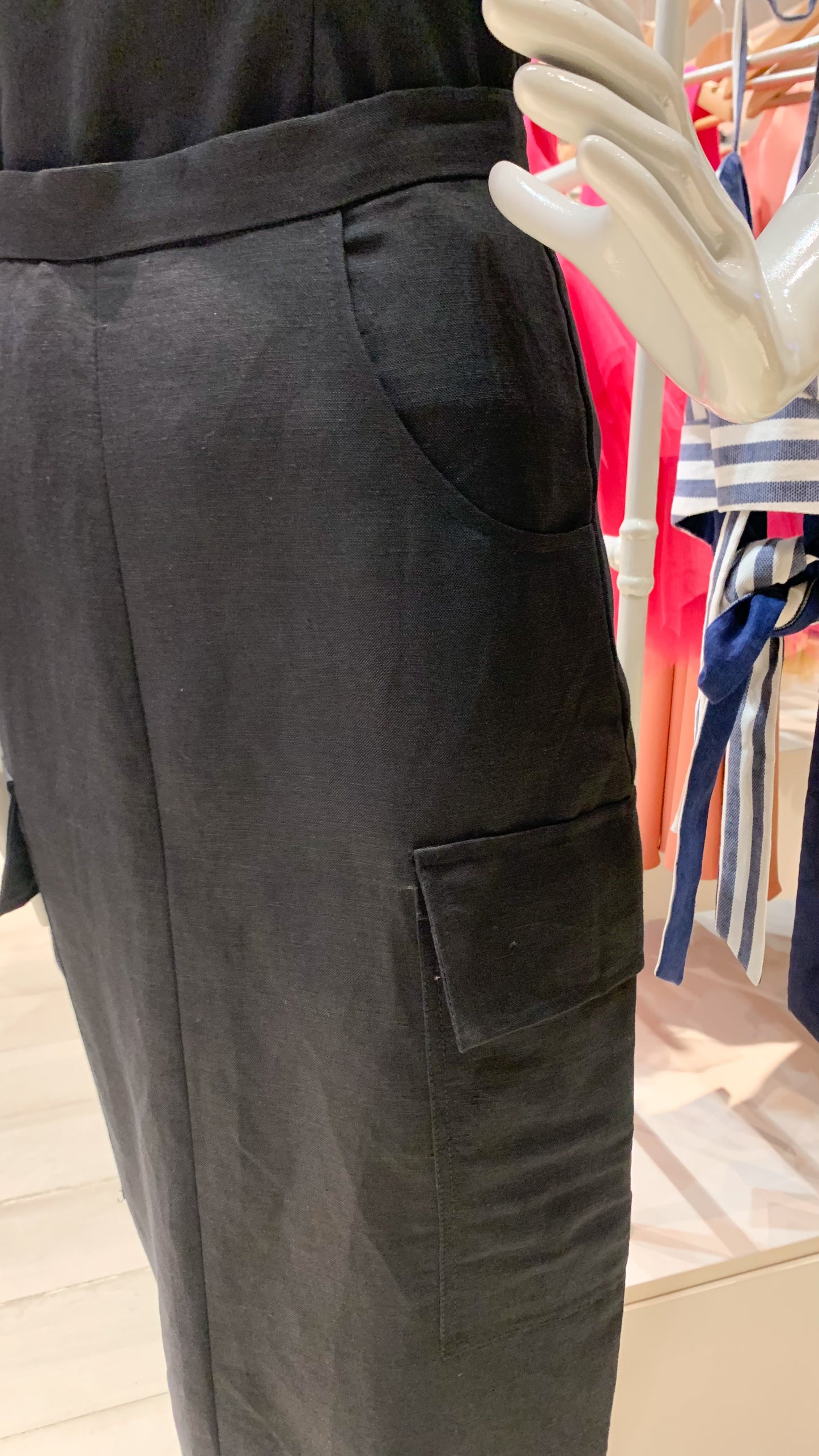 Pencil Skirt Front Slit - Army Green Linen