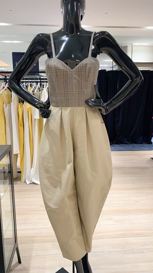 Semi-Sweetheart Baggy Jumpsuit - Khaki / Checks