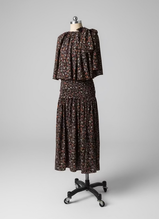 Shirred Waist-to-Hem Skirt with Front Buttoned Slit