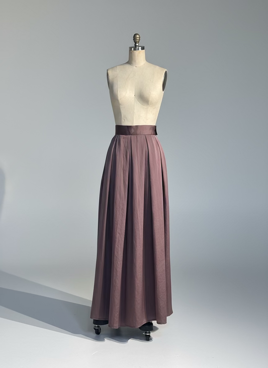 Pleated Blocks Wide Leg Pants in Brown Silk
