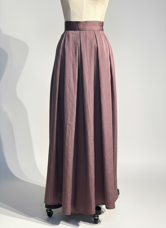 Pleated Blocks Wide Leg Pants in Brown Silk