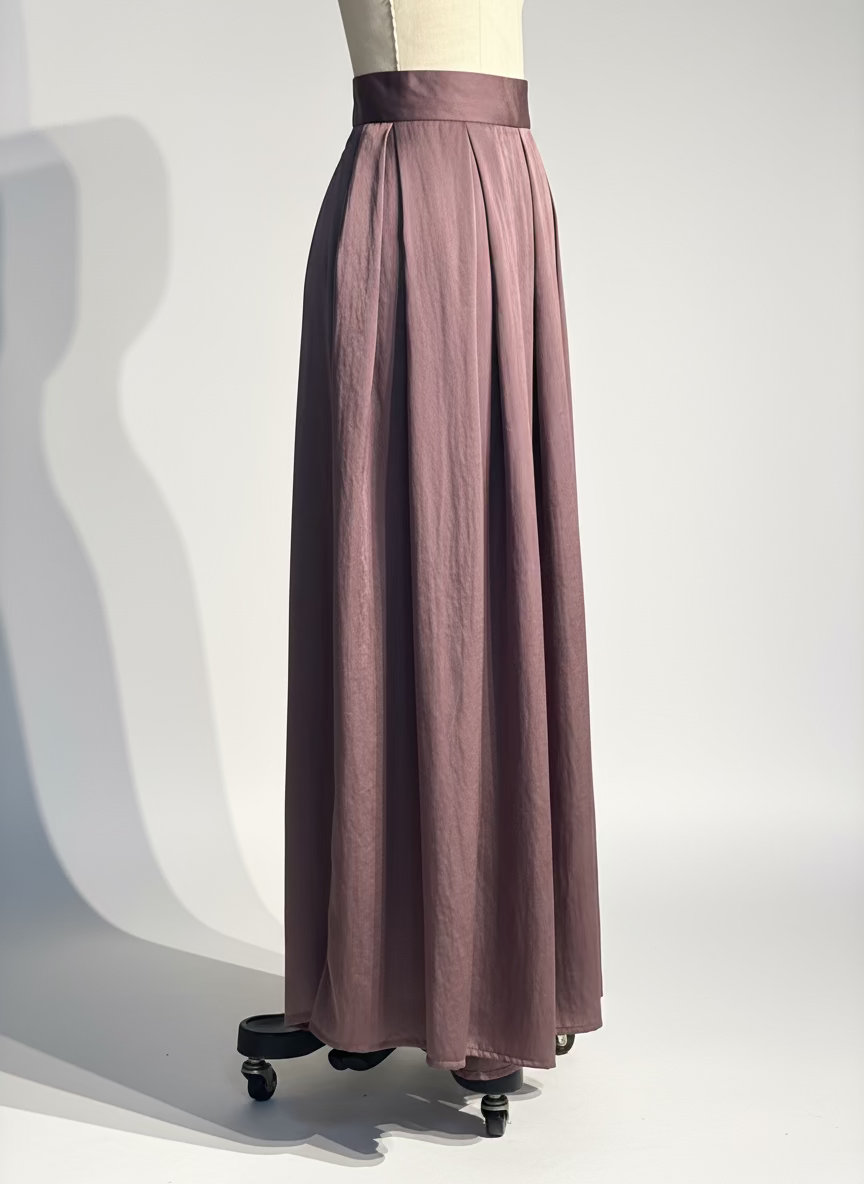Pleated Blocks Wide Leg Pants in Brown Silk