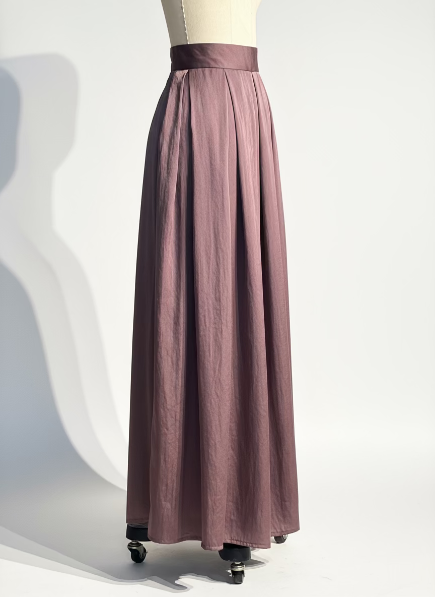 Pleated Blocks Wide Leg Pants in Brown Silk