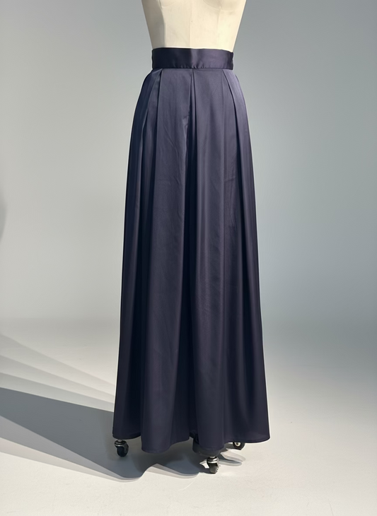 Pleated Blocks Wide Leg Pants in Violet Silk