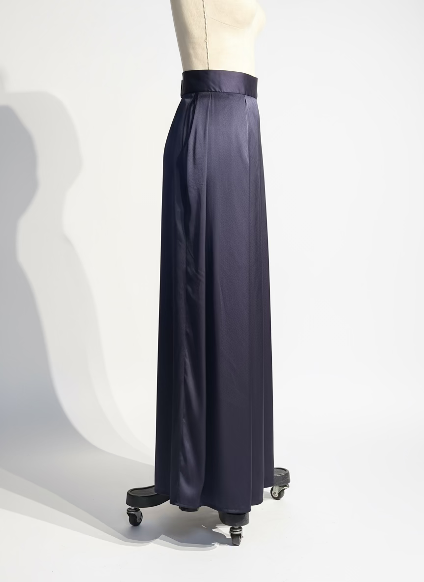 Pleated Blocks Wide Leg Pants in Violet Silk