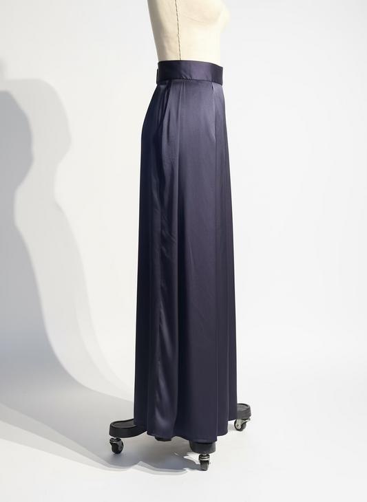 Pleated Blocks Wide Leg Pants in Violet Silk