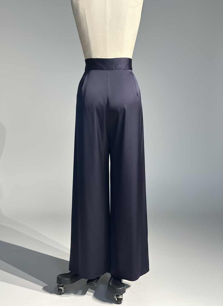 Pleated Blocks Wide Leg Pants in Violet Silk