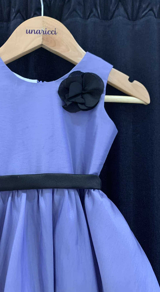 Sleeveless Mushroom Dress with Floret and Belt - Lilac