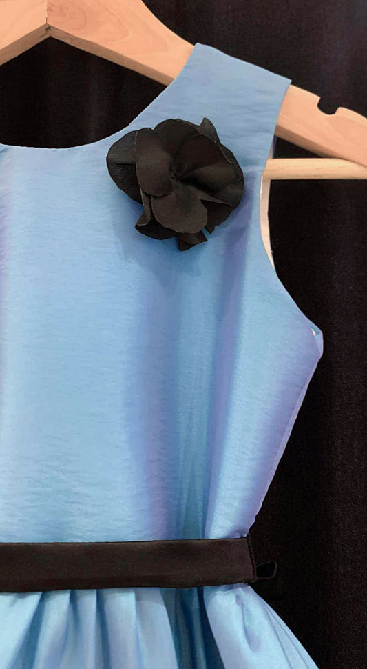 Sleeveless Mushroom Dress with Floret and Belt - Blue