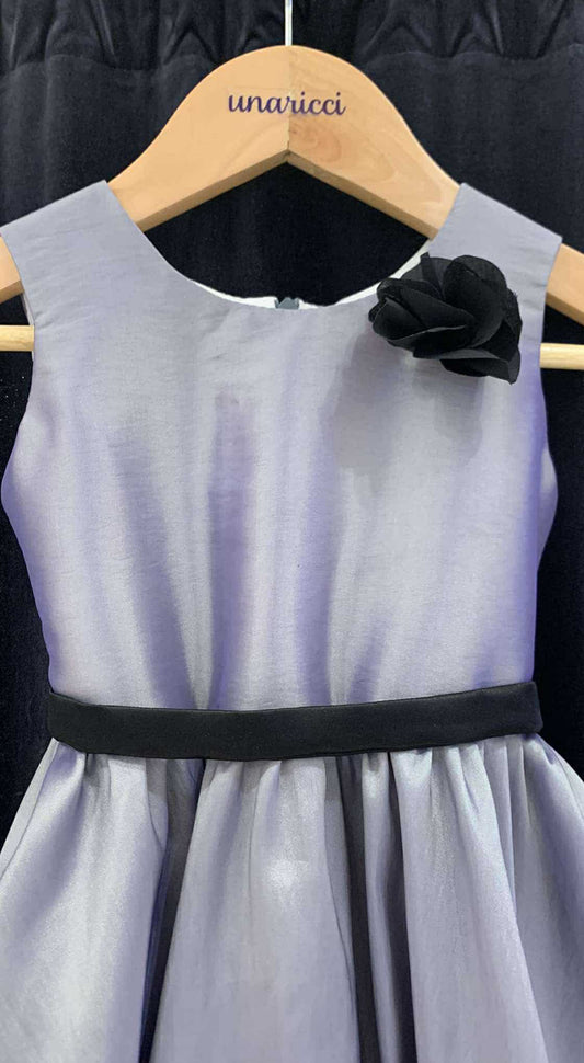 Sleeveless Mushroom Dress with Floret and Belt - Grey