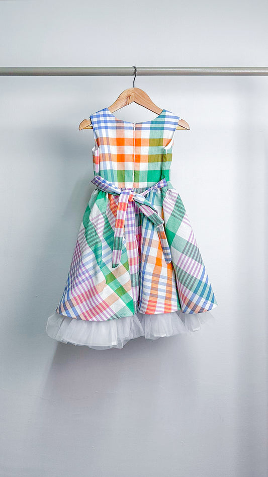 Sleeveless Midi Dress with Mushroom Hem Skirt - Multi-Color Checkered