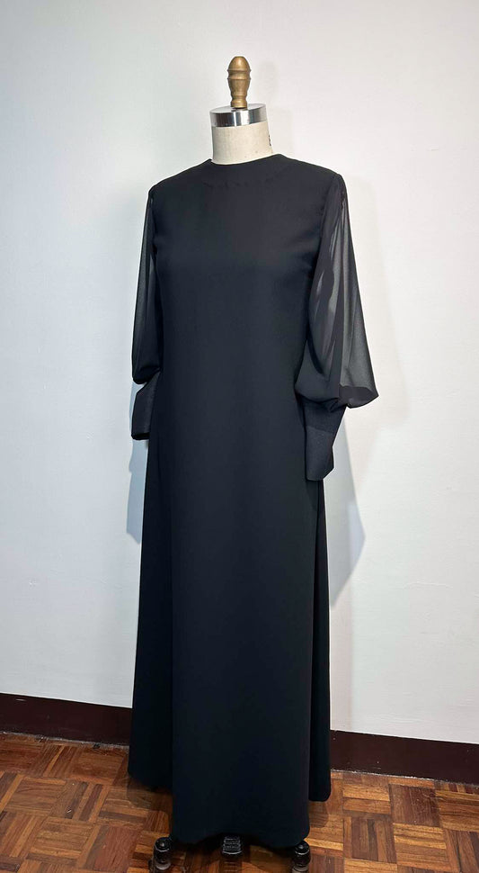A-Line Black Crepe Dress and Pearl Buttons