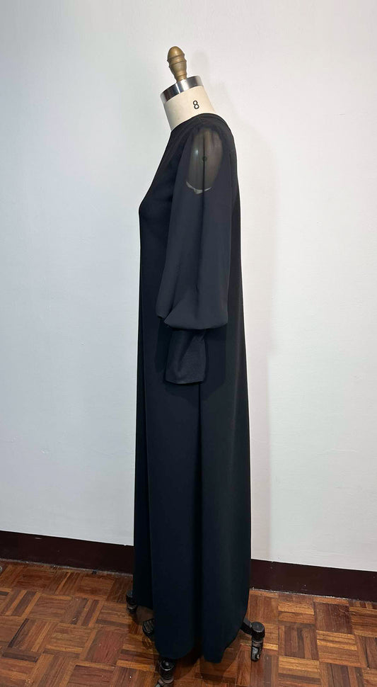 A-Line Black Crepe Dress and Pearl Buttons