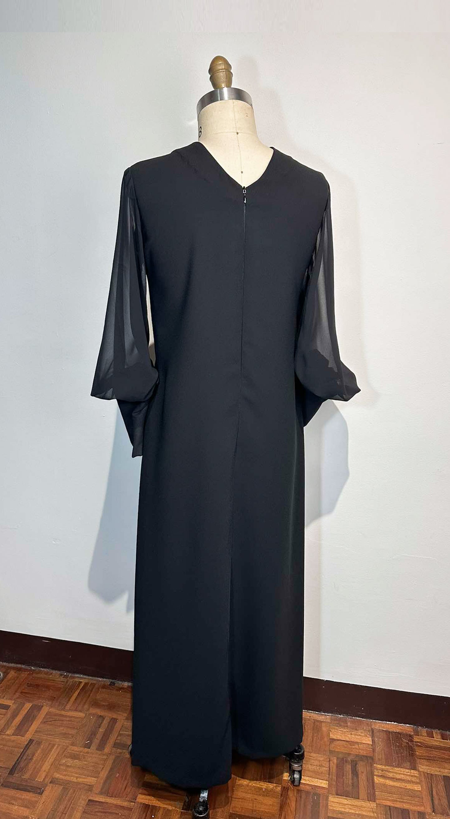 A-Line Black Crepe Dress and Pearl Buttons