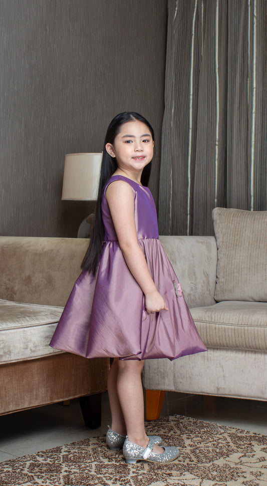 Sleeveless Mushroom Dress with Florets -  Deep Purple