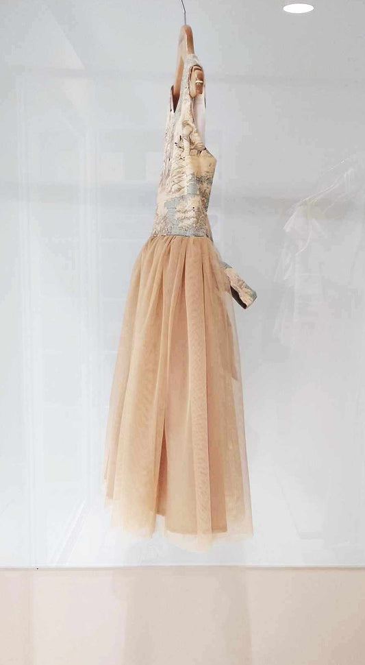 Emma Tulle Midi Dress - Green Deer w/ Nude Tulle Skirt