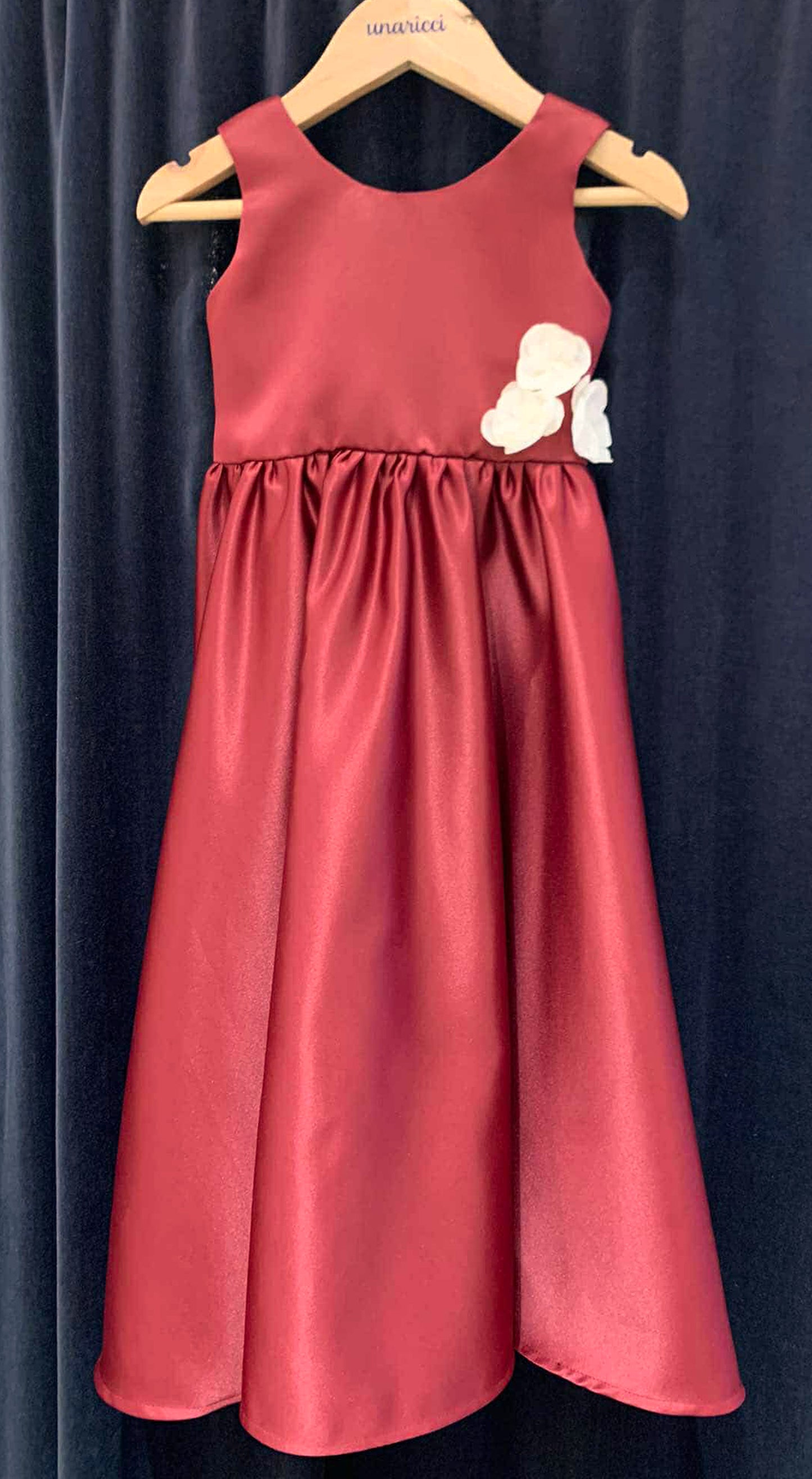 Sleeveless Maxi Dress with Florets - Maroon Duchess Satin