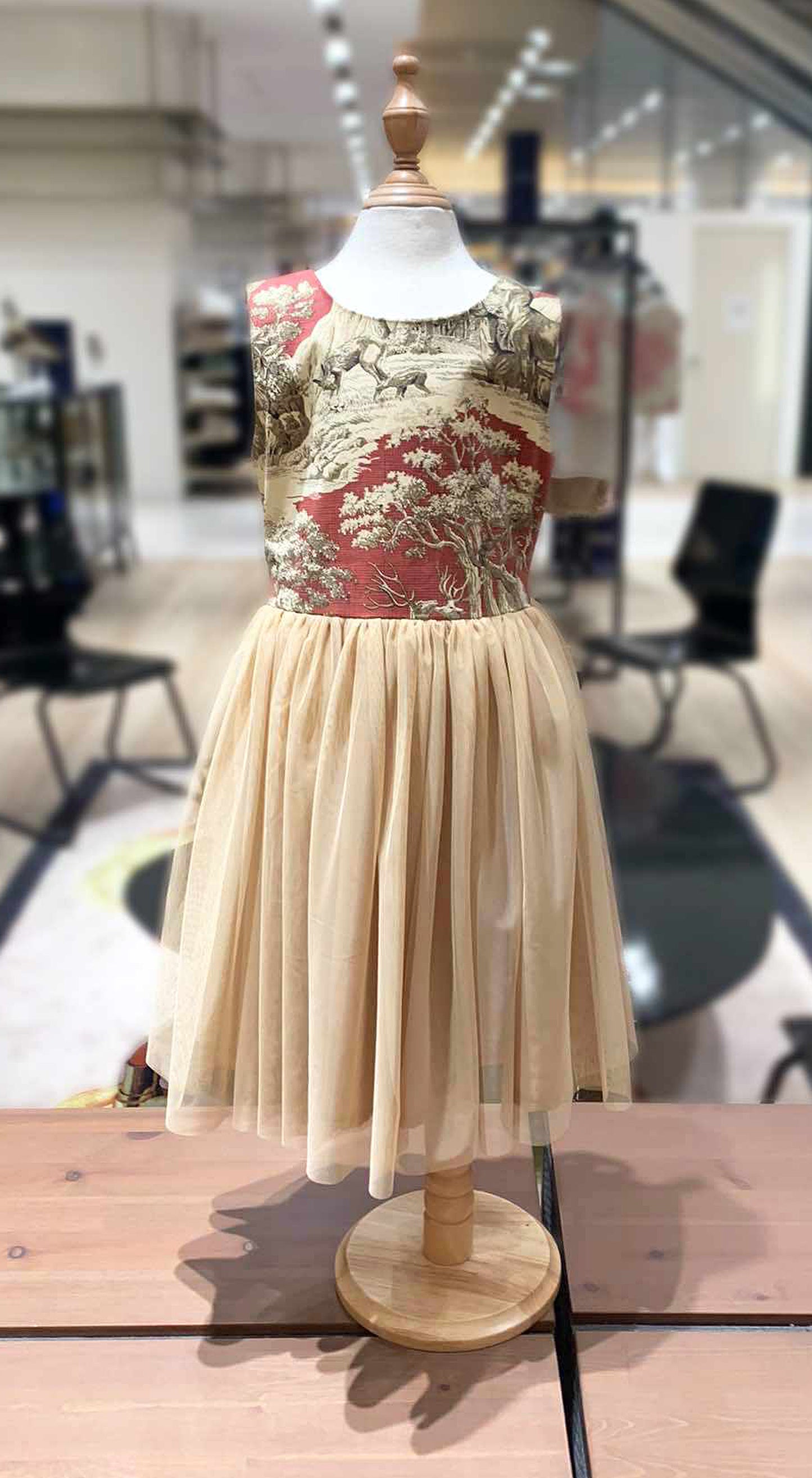 Emma Tulle Midi Dress - Maroon Deer w/ Nude Tulle Skirt