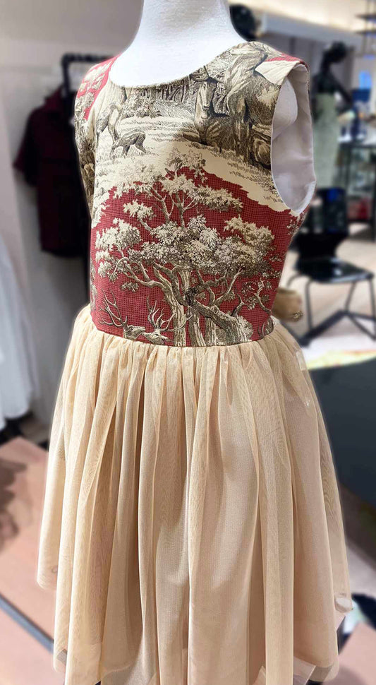 Emma Tulle Midi Dress - Maroon Deer w/ Nude Tulle Skirt