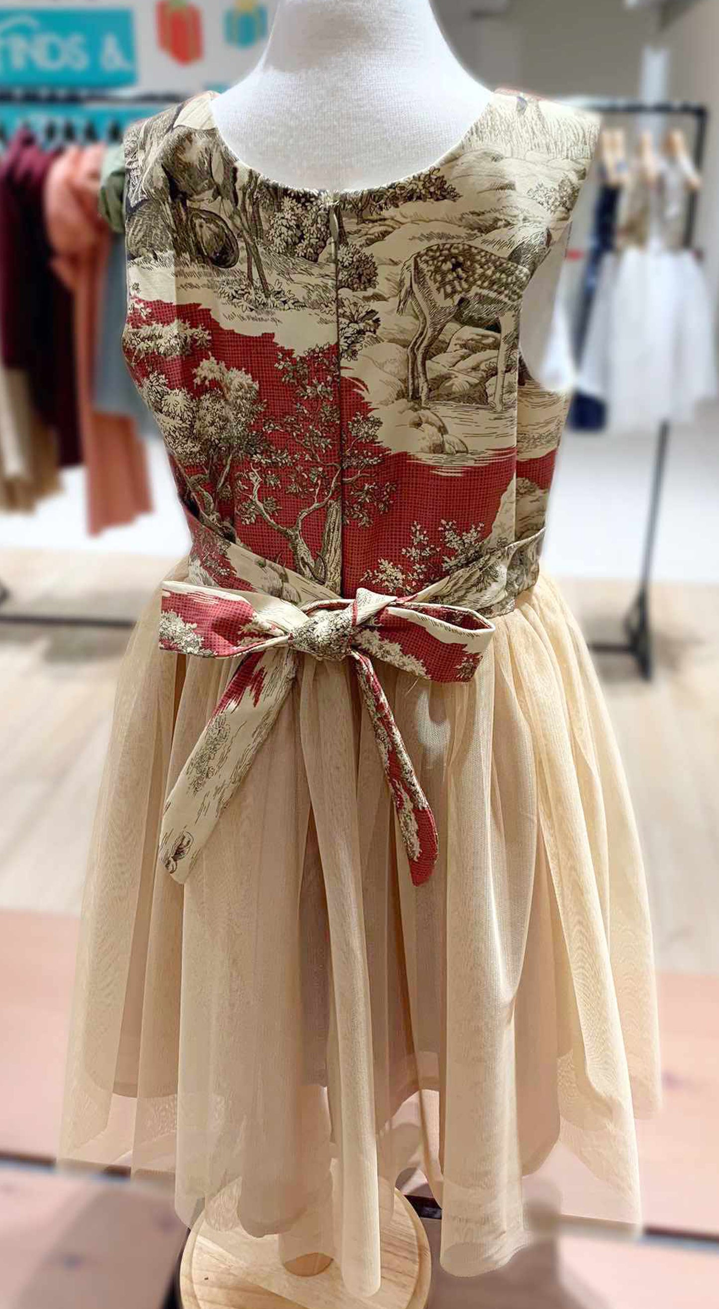 Emma Tulle Midi Dress - Maroon Deer w/ Nude Tulle Skirt