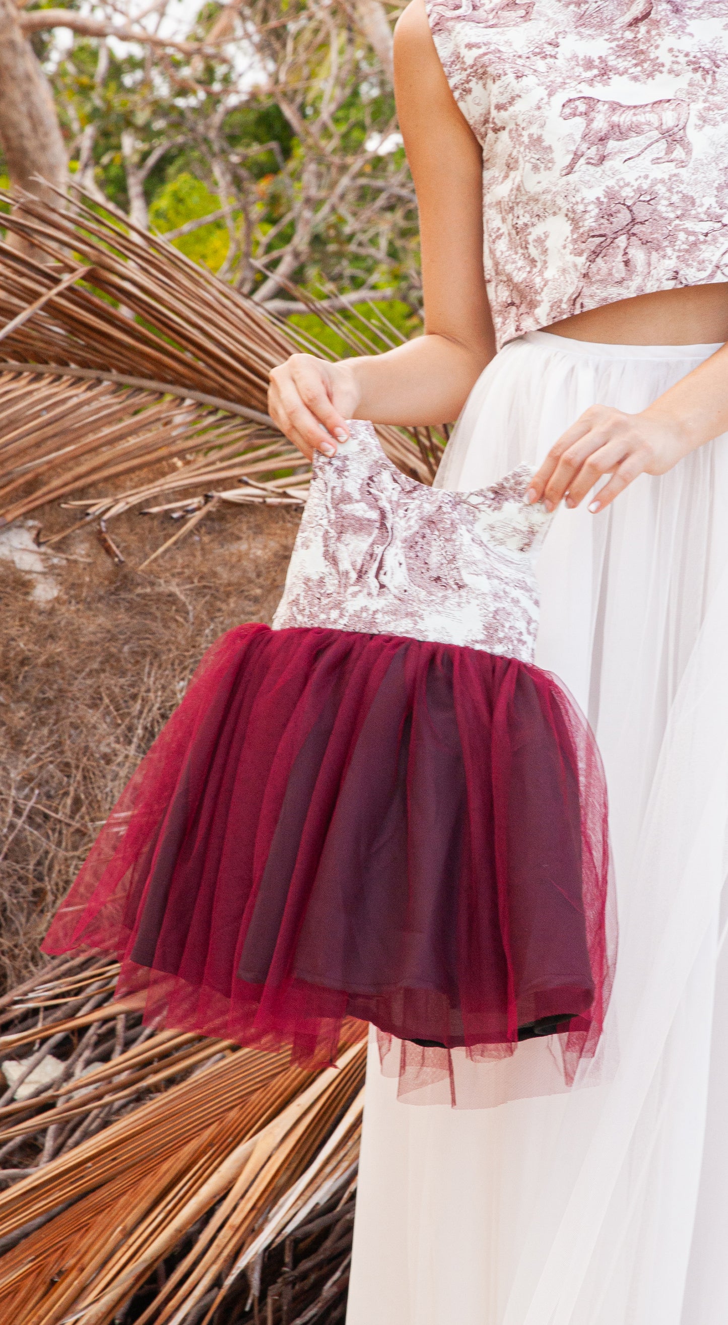 Emma Tulle Midi Dress - Maroon Lion w/ Maroon Tulle Skirt
