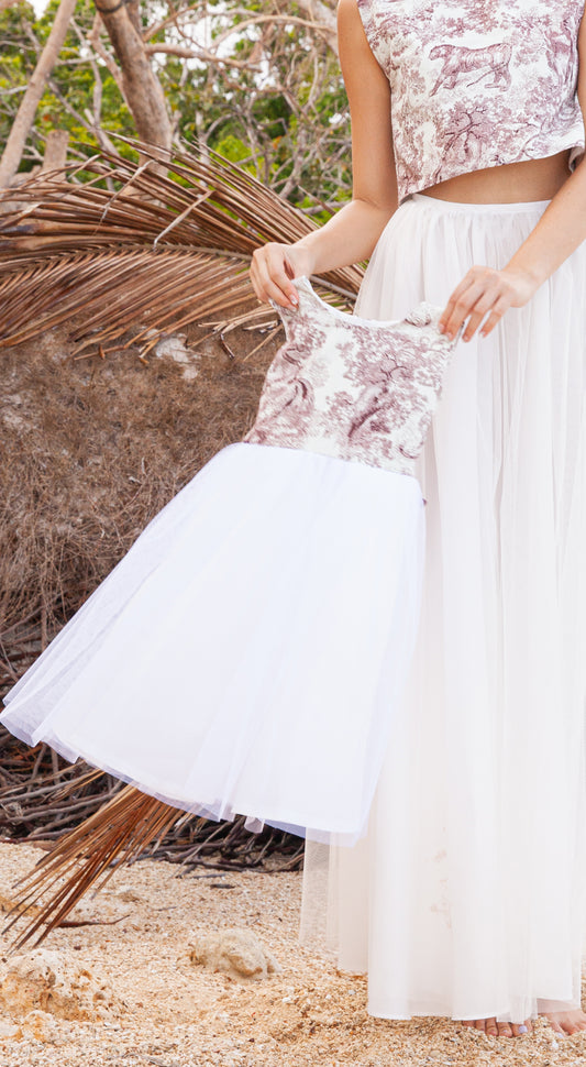 Emma Tulle Midi Dress - Printed Maroon Lion