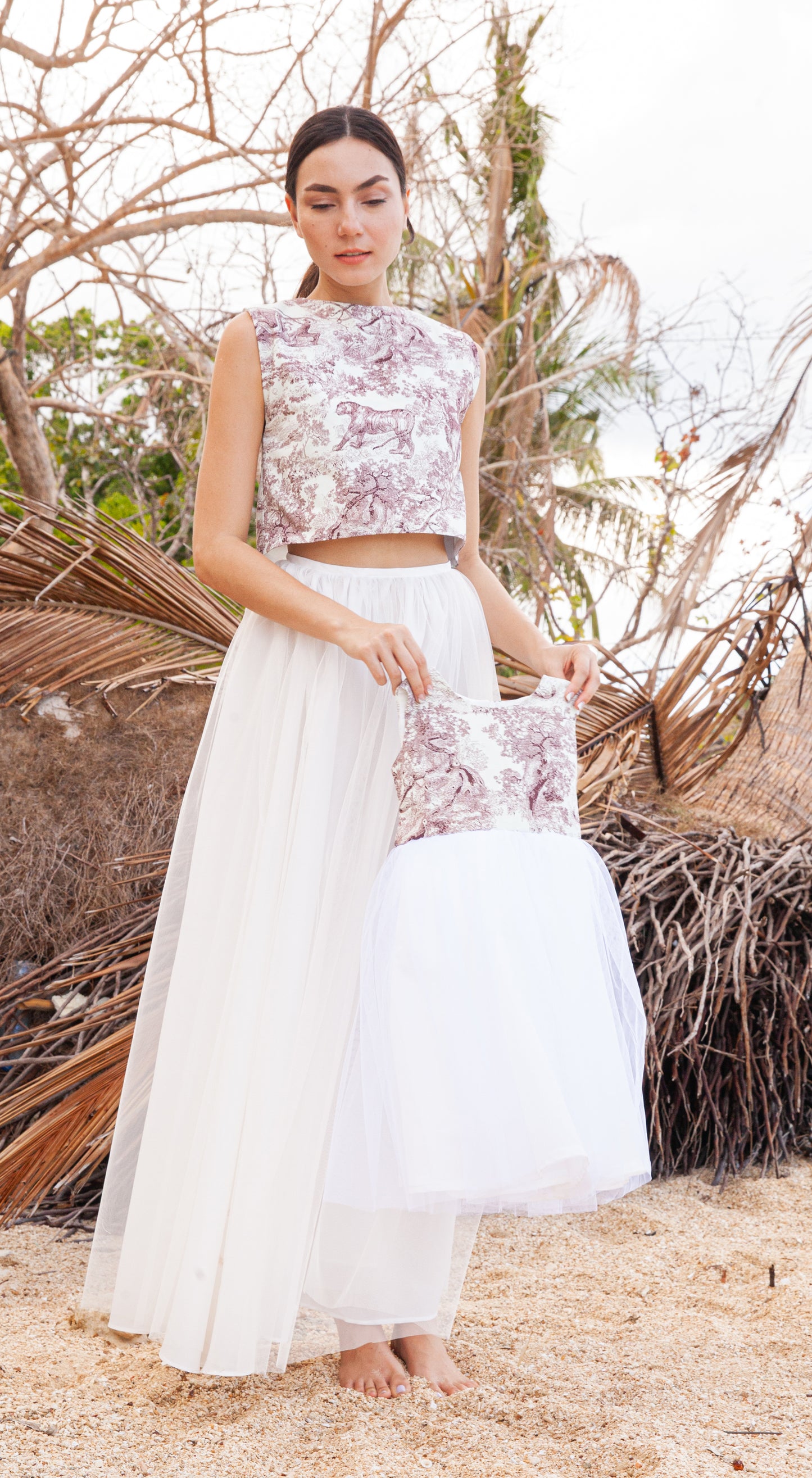 Emma Tulle Midi Dress - Printed Maroon Lion