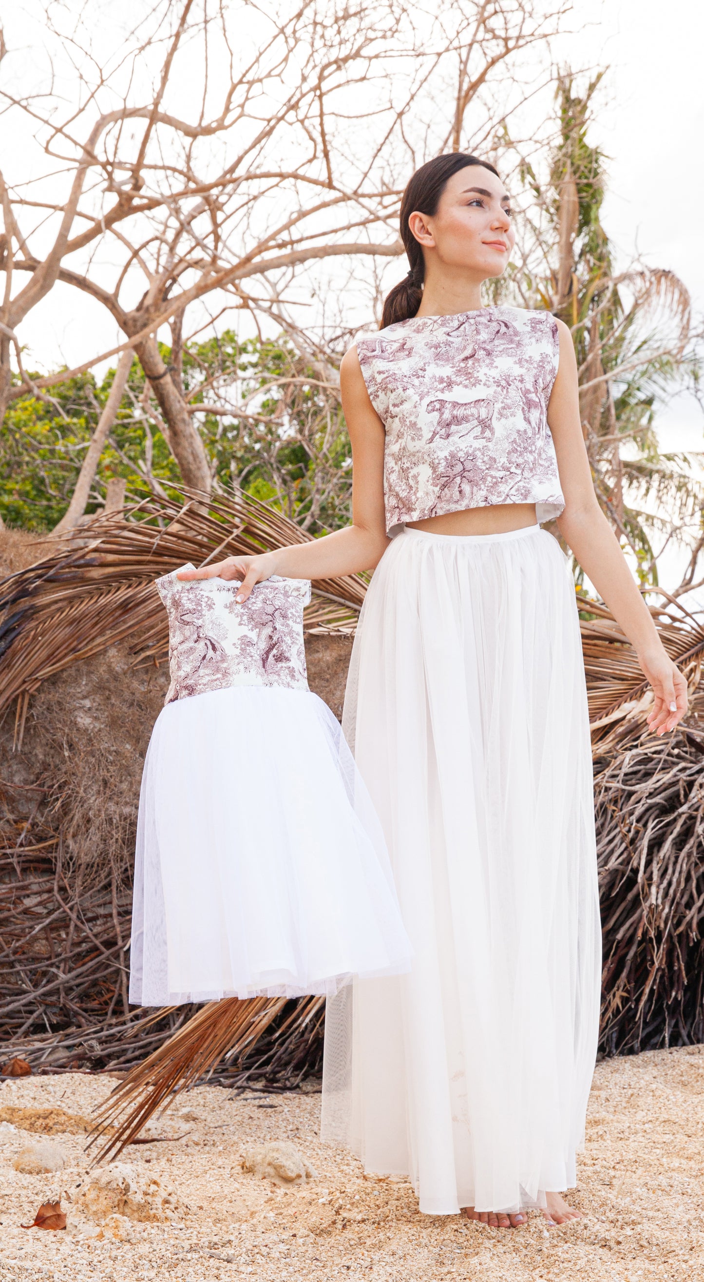 Emma Tulle Midi Dress - Printed Maroon Lion