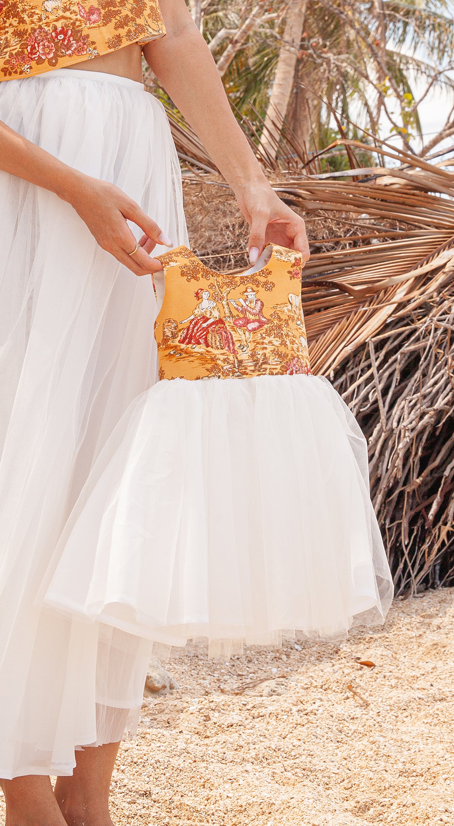 Emma Tulle Midi Dress - Mustard Sheep
