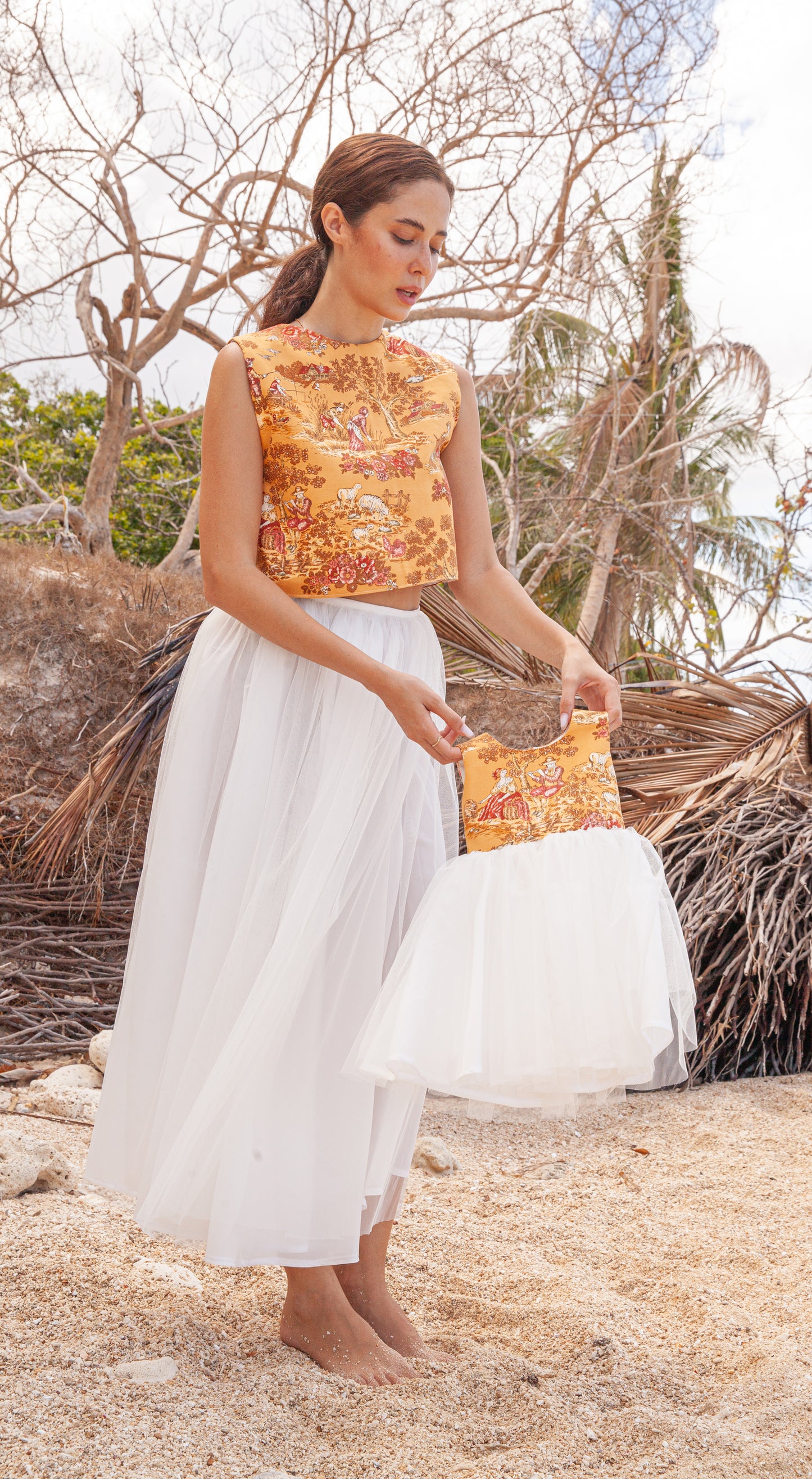 Emma Tulle Midi Dress - Mustard Sheep