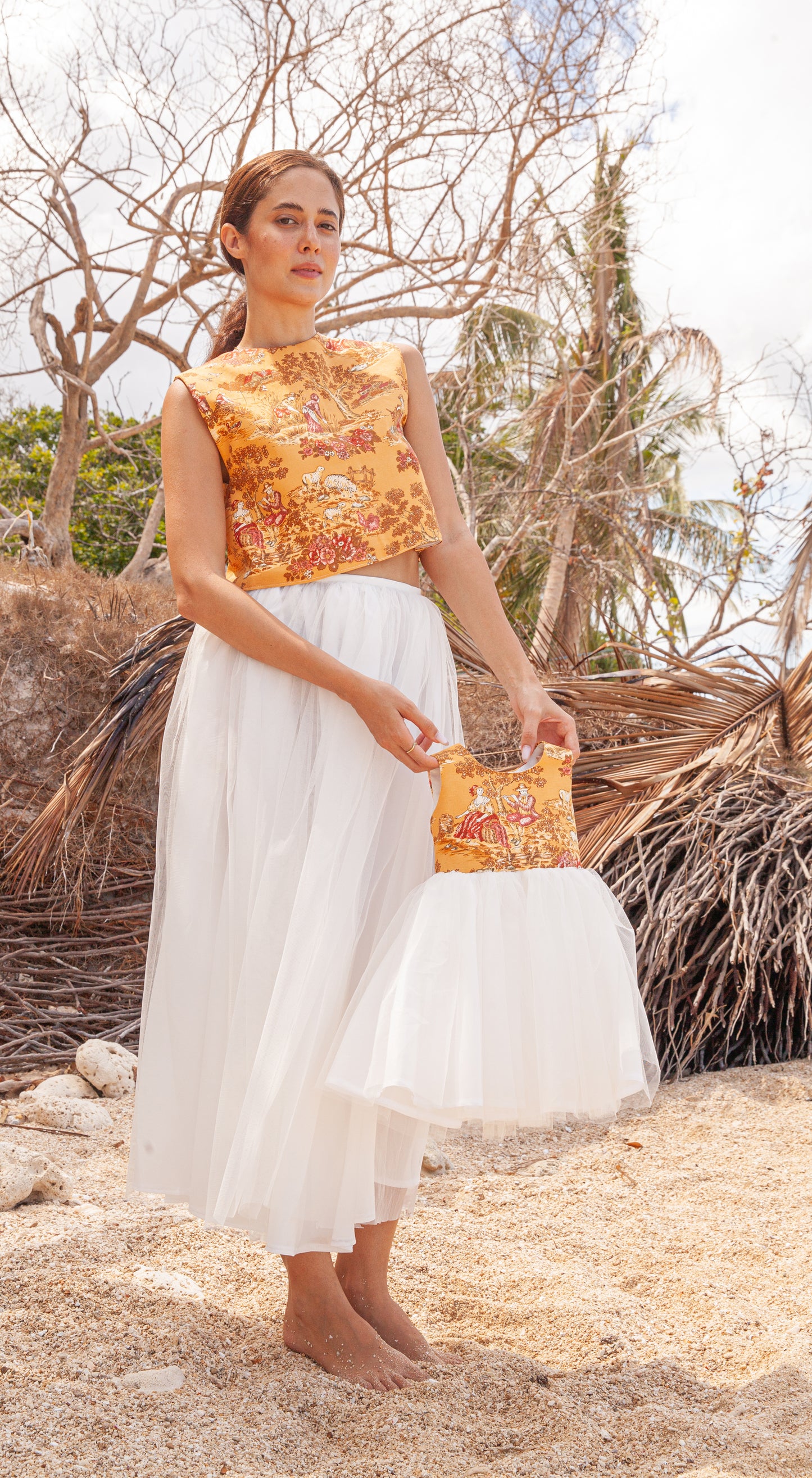 Emma Tulle Midi Dress - Mustard Sheep