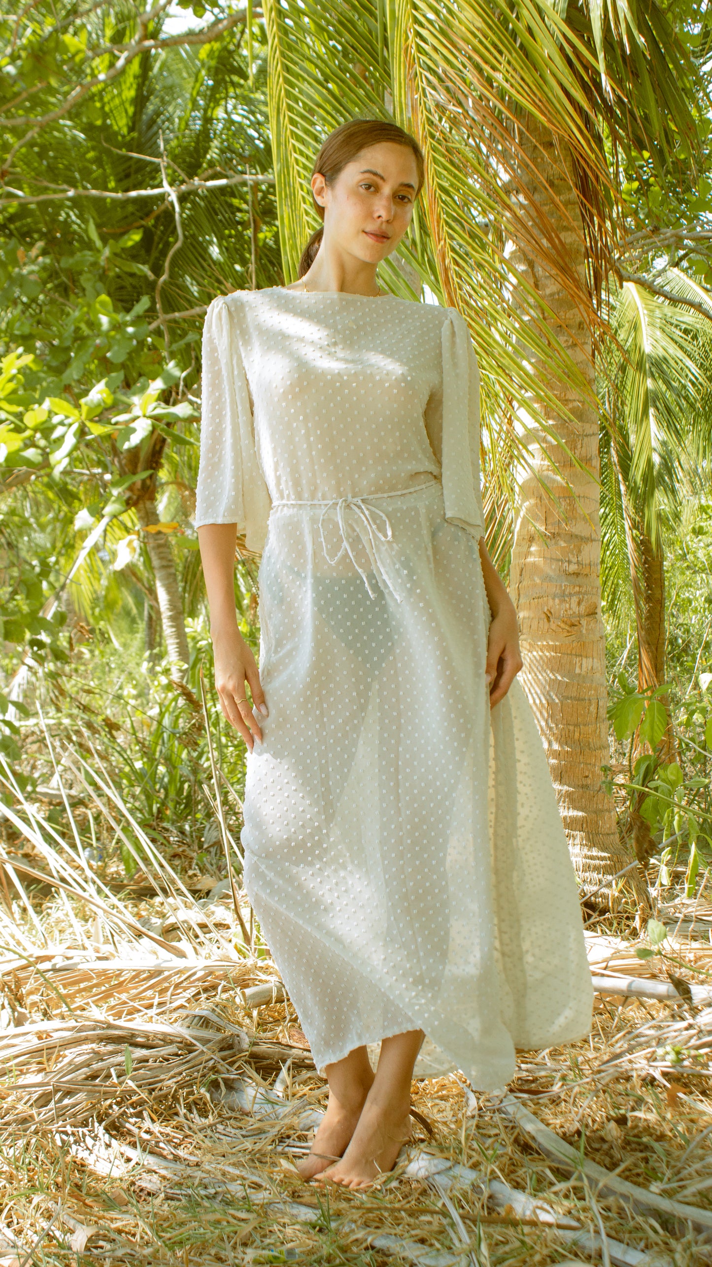 See Through Long Dress with Side Tie Ribbon