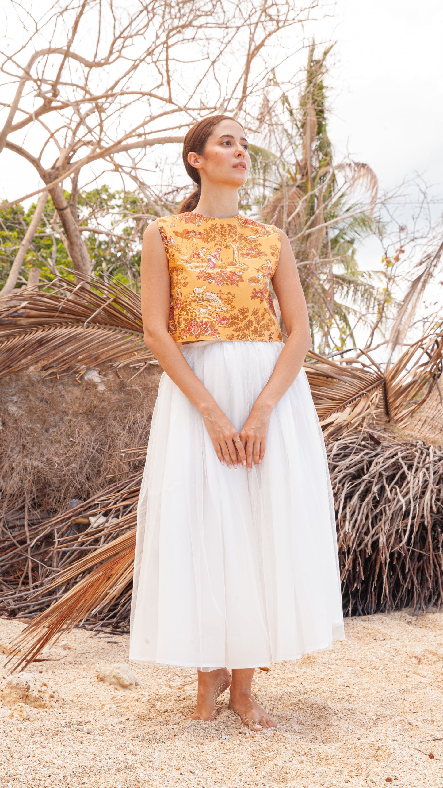 Semi-Balloon Tulle Midi Skirt