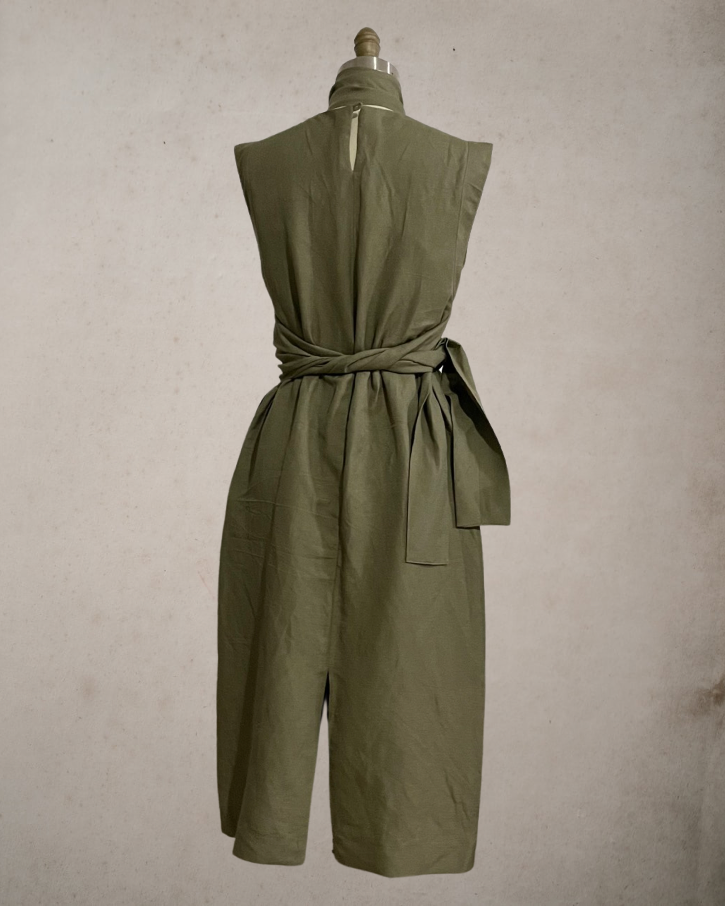 Wide Wrap Belt Dress — Fatigue Green Linen