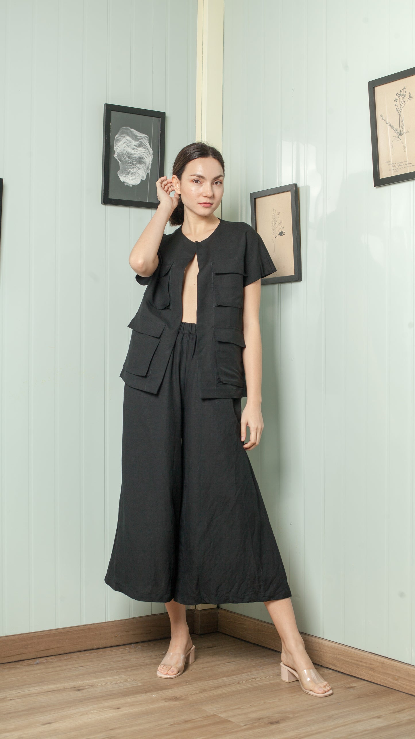 Four Pocket Drop Shoulder Oversized Belted Top