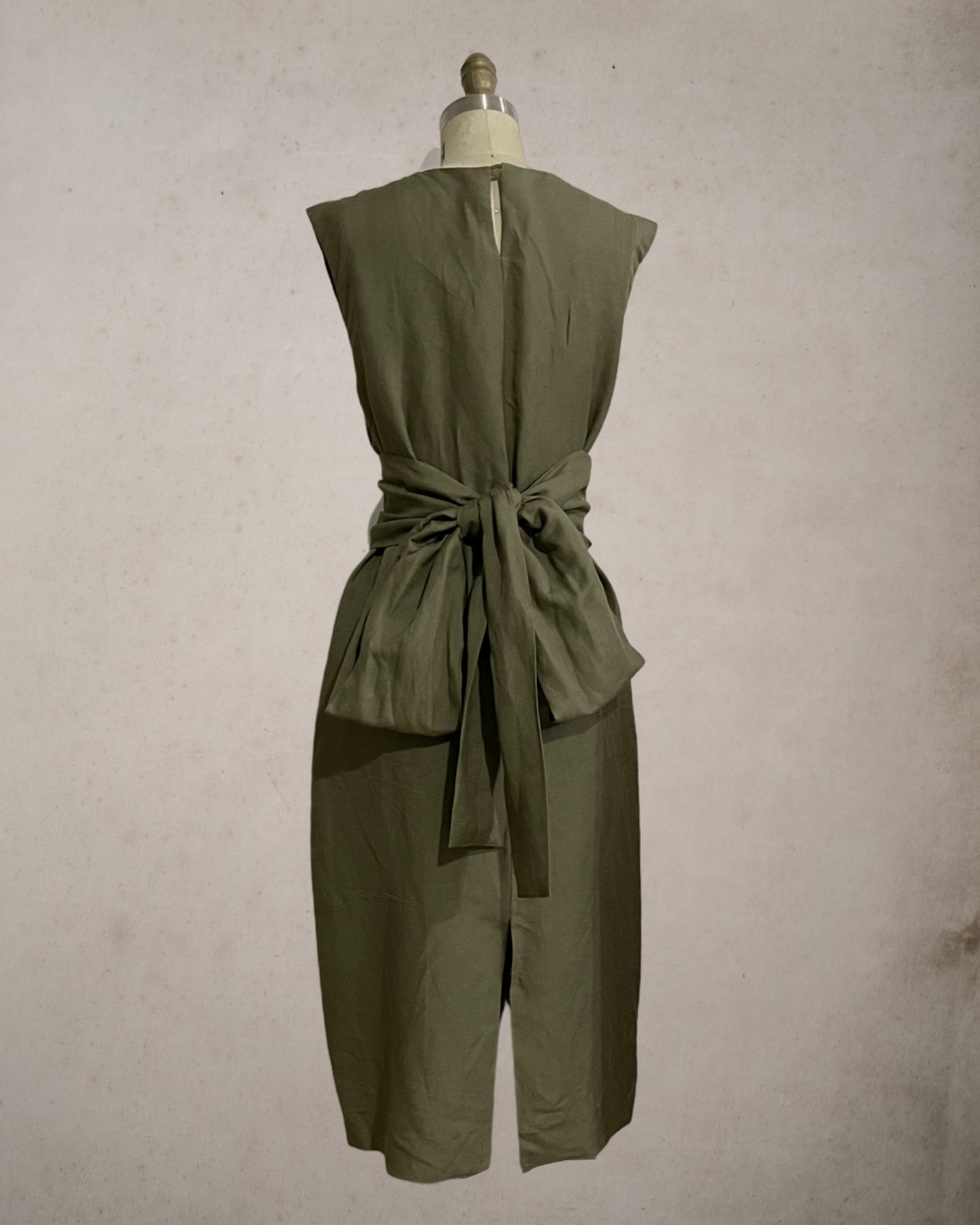 Wide Wrap Belt Dress — Fatigue Green Linen