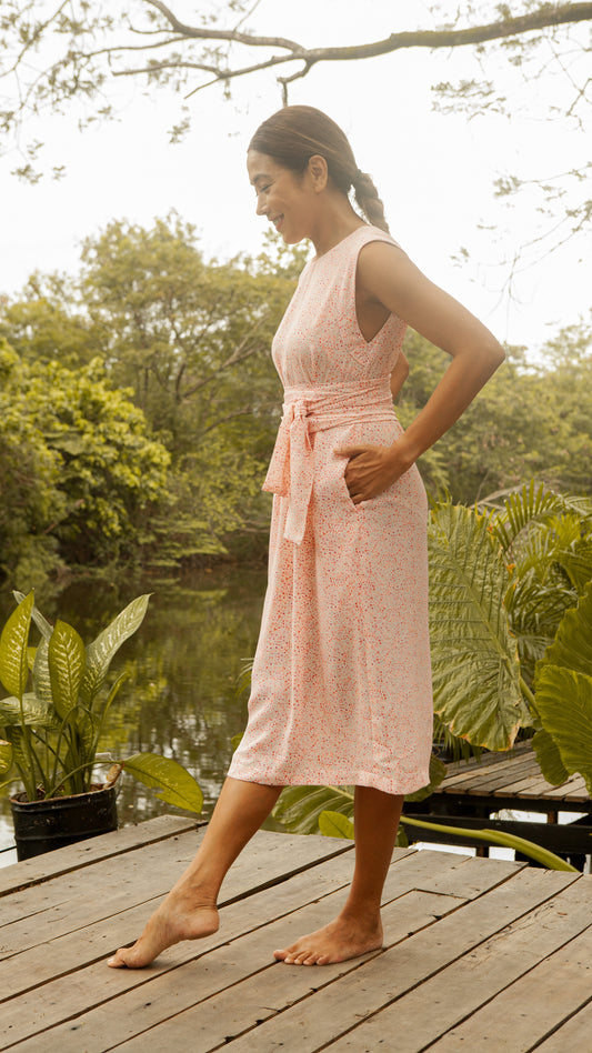 Wide Wrap Belt Dress — Floral