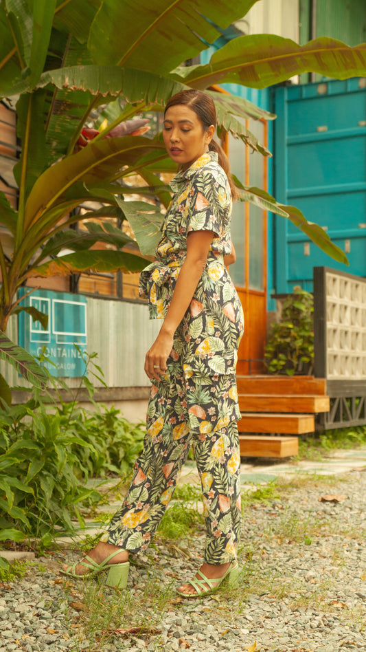 Short Sleeve Tapered Jumpsuit — Pineapple Print