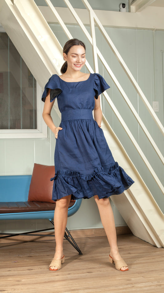 Gathered Hem Skirt - Navy Blue