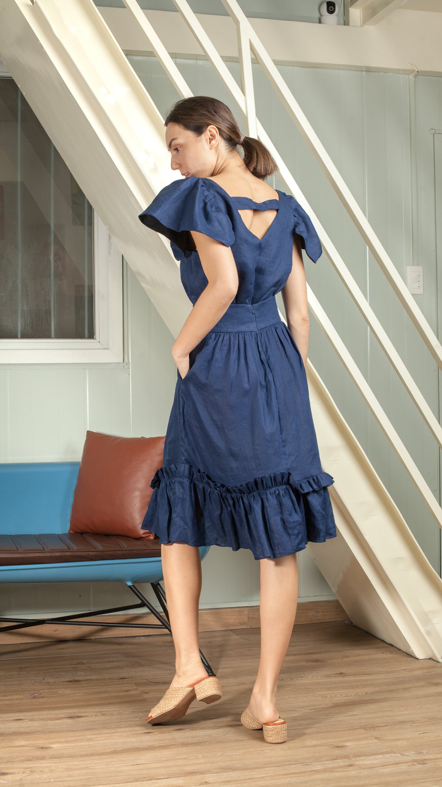 Gathered Hem Skirt - Navy Blue