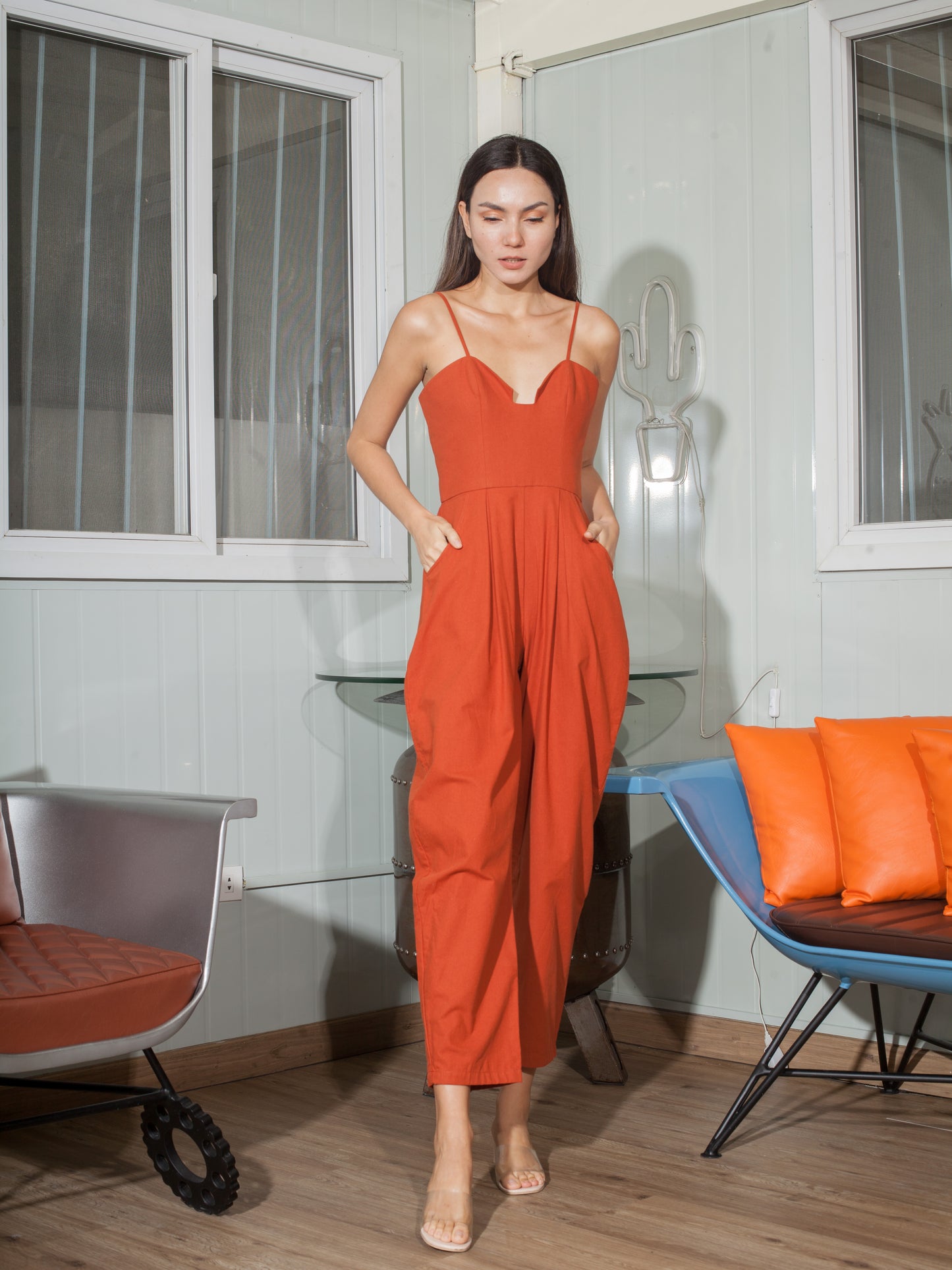 Sweetheart Baggy Jumpsuit in Copper Linen