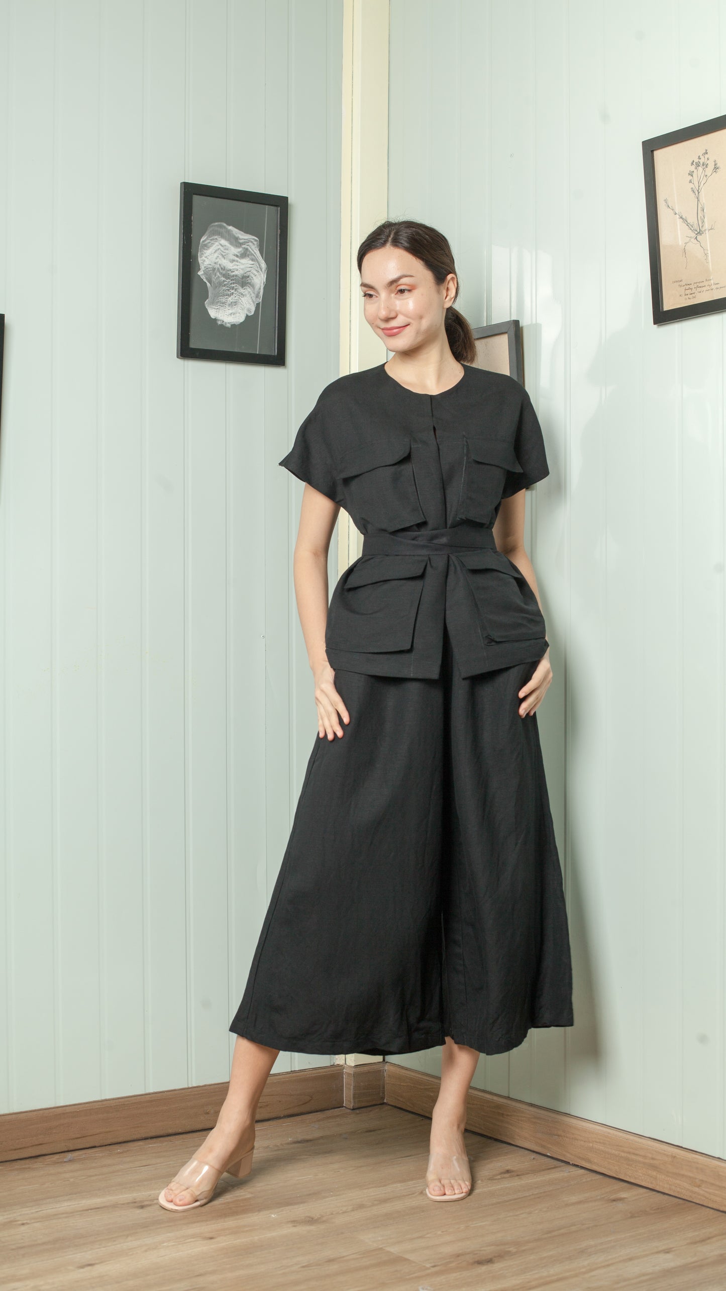 Four Pocket Drop Shoulder Oversized Belted Top