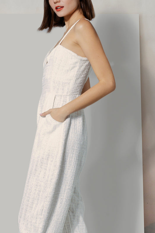 Sweetheart Baggy Jumpsuit in White Tweed