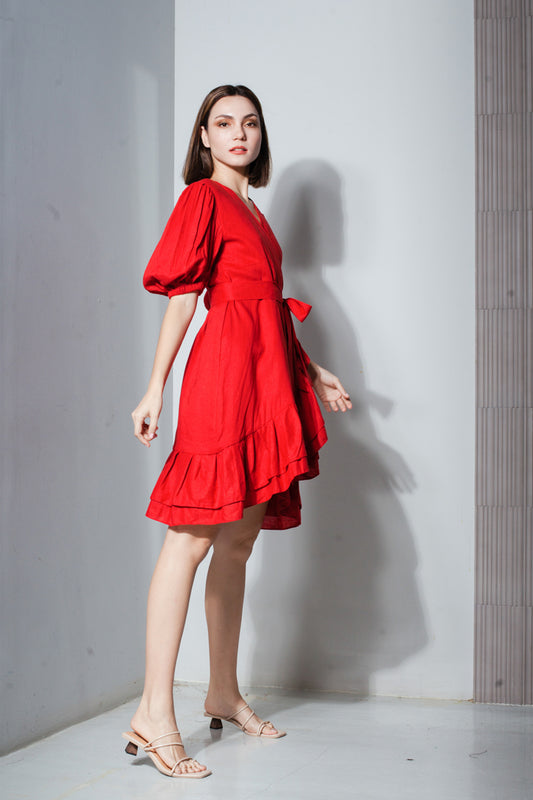 Pleated Hem Wrap Dress