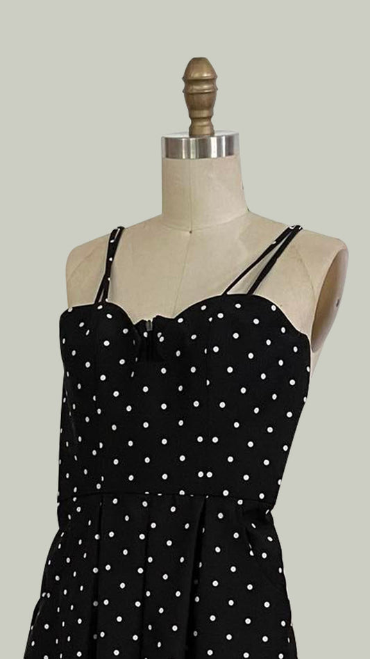 Sweetheart V-Cutout Baggy Jumpsuit  — Polka Silk Black