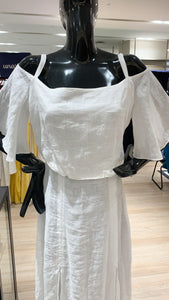 Flounce Cutout Sleeve Double Slit Front Dress