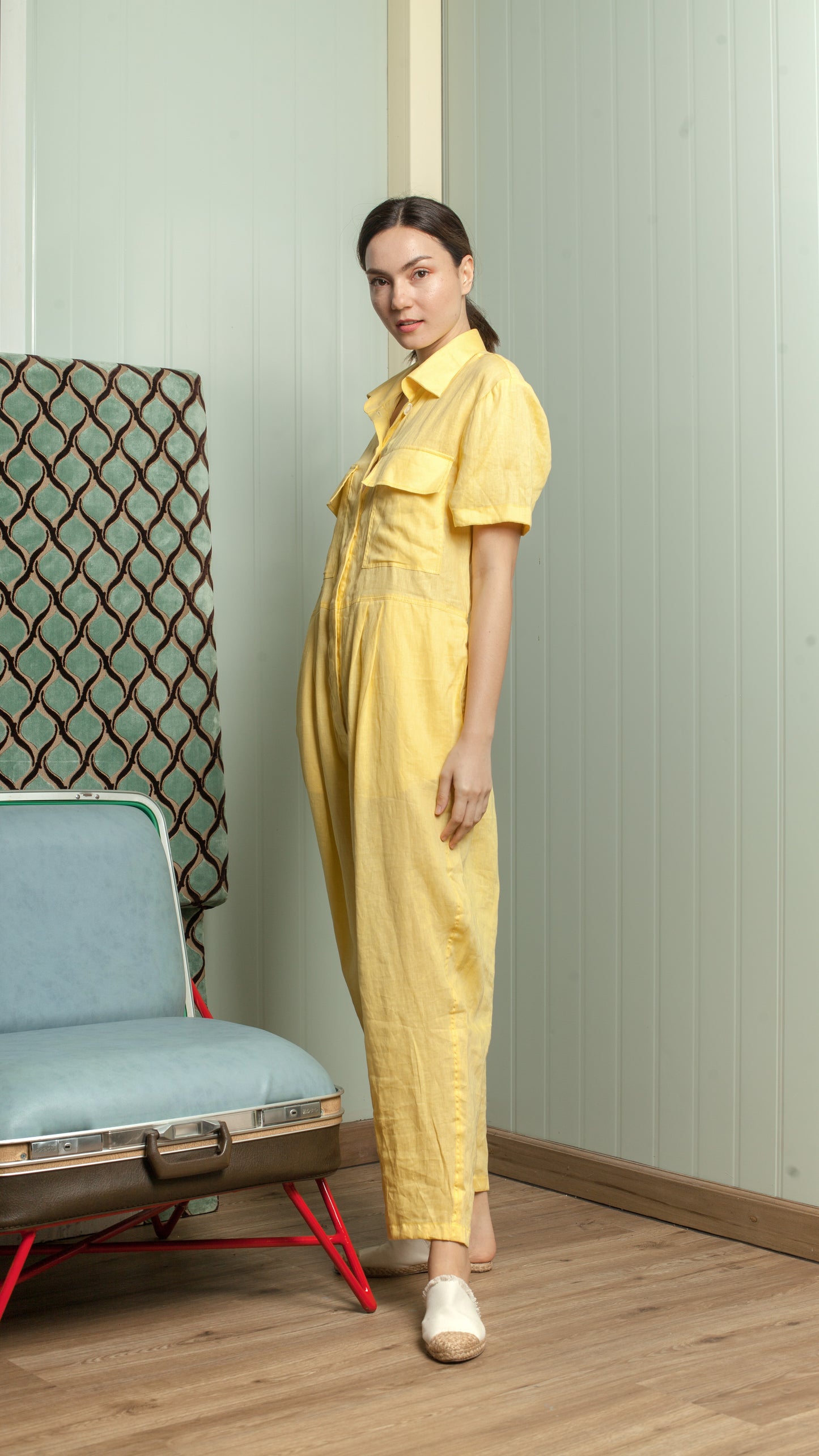 Oversized Short Sleeve Baggy Jumpsuit — Army Green