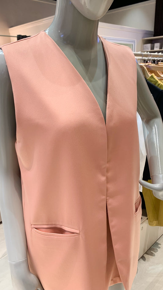 Long Vest with Pockets - Peach Crepe